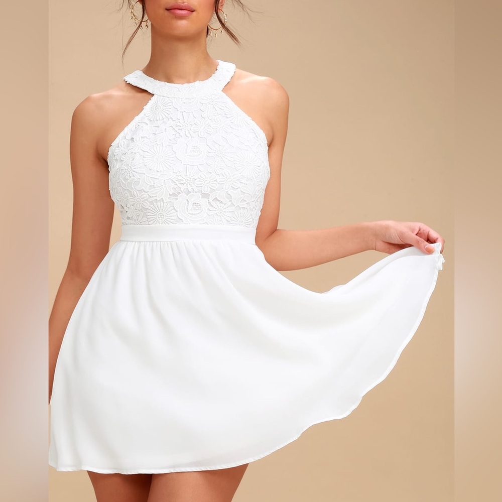 Lulus Lover's Game White Lace Skater Dress Size M